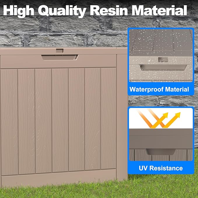 36 Gallon Outdoor Deck Box,Storage Lockable Waterproof Patio Furniture,Garden Tools,Cushions,Pool Accessories Outside Storage Resin Box(Grey)-VerdiqueGarden