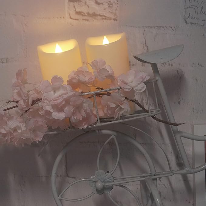 Waterproof Outdoor Battery Operated Flameless Pillar Candles with Timer White Plastic Realistic Flickering Fake Electric LED Lights for Lantern Garden Wedding Christmas Decorations 3”x5” 2 PCS-VerdiqueGarden