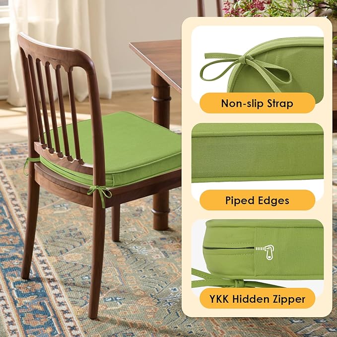 Outdoor Sunbrella Round Corner Seat Cushion, 17"x16"x2", Set of 4, Non Slip Seat Cushion Pads with Removable Cover for Patio Furniture, Garden Yard Lawn, Canvas Ginkgo-VerdiqueGarden