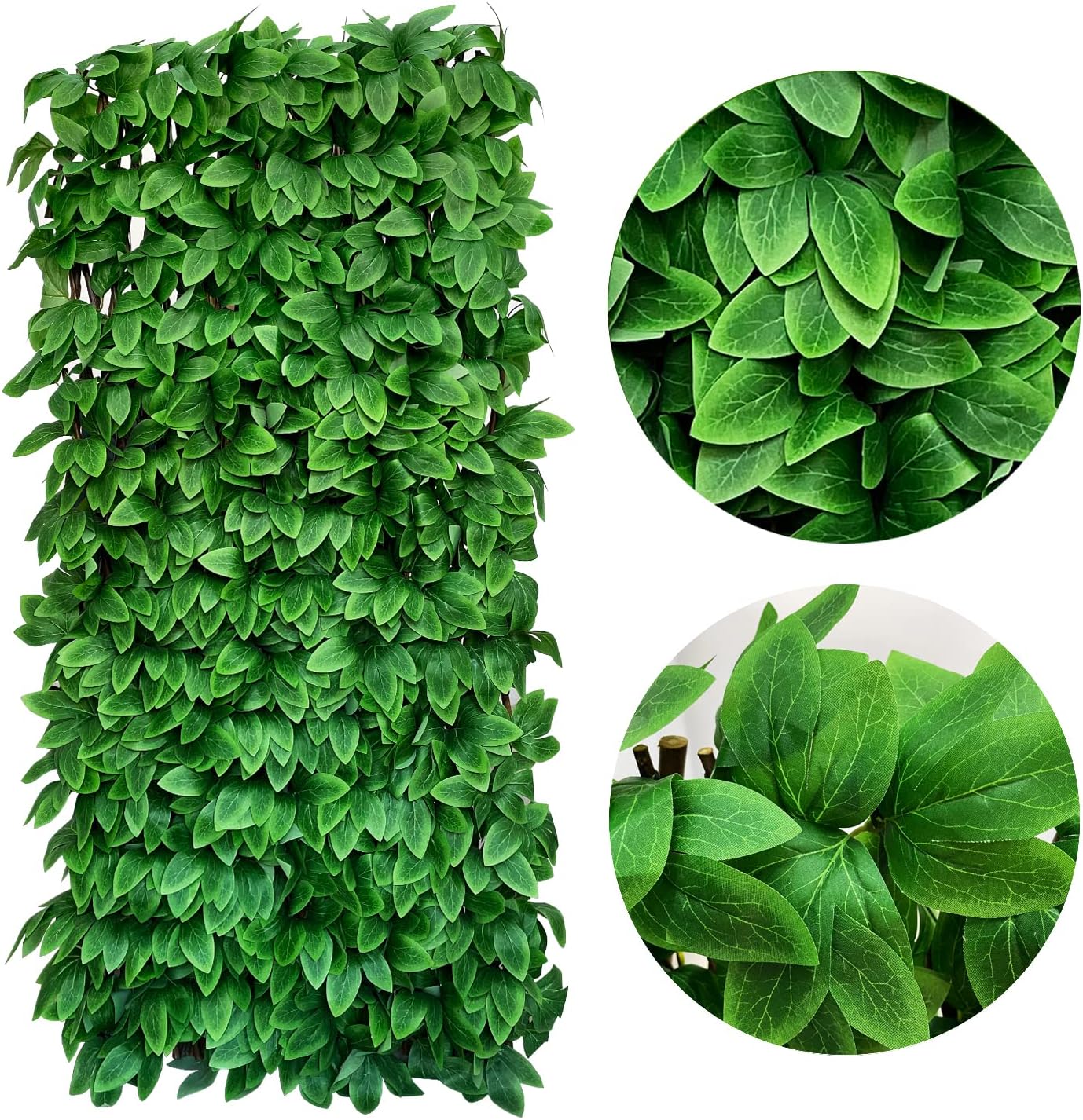 Expandable Fence Privacy Screen for Balcony Patio Outdoor,Decorative Faux Ivy Fencing Panel,Artificial Hedges (Single Sided Leaves) (2, Peony Leaf)-VerdiqueGarden