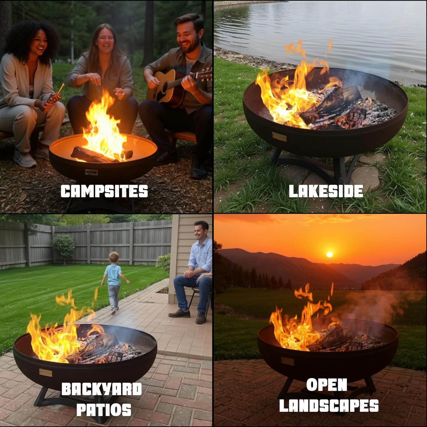 Liberty Fire Pit – Ohio Flame Wood Burning Outdoor Fire Pit - 24" Diameter with Hollow Base (Made in USA)-VerdiqueGarden