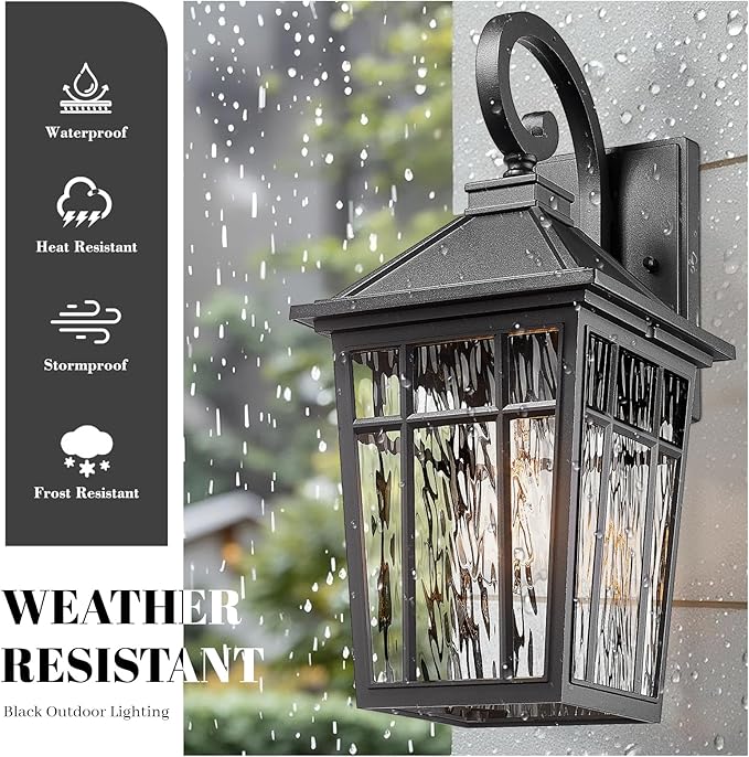 Porch Lights Outdoor Waterproof Exterior Lighting Fixtures 18 Inch Large Size Aluminum Outdoor Wall Lights with Water Ripple Glass E26 Socket-VerdiqueGarden