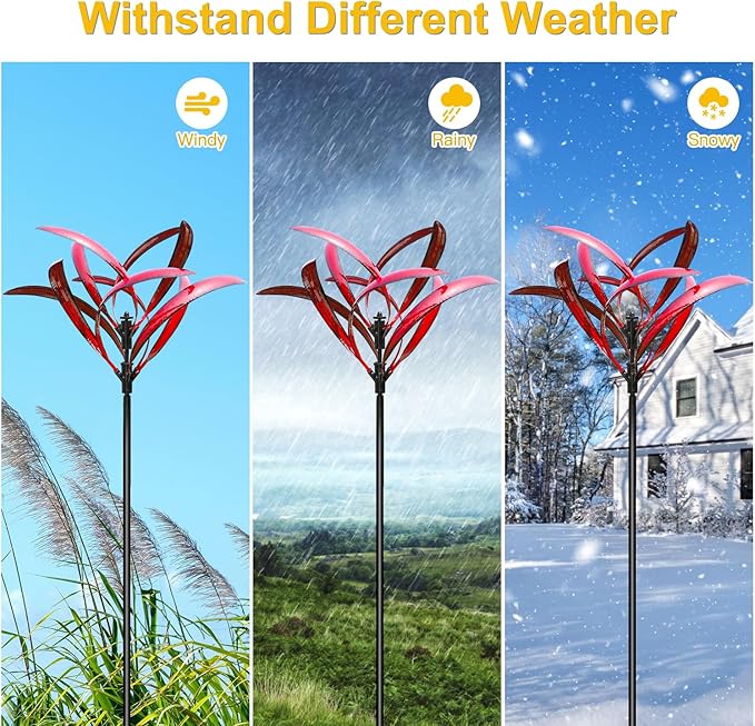 LimeHill Wind Spinner for Garden and Yard - Large Metal Kinetic Wind Sculptures Yard Art Outdoor (Burgundy 2)-VerdiqueGarden
