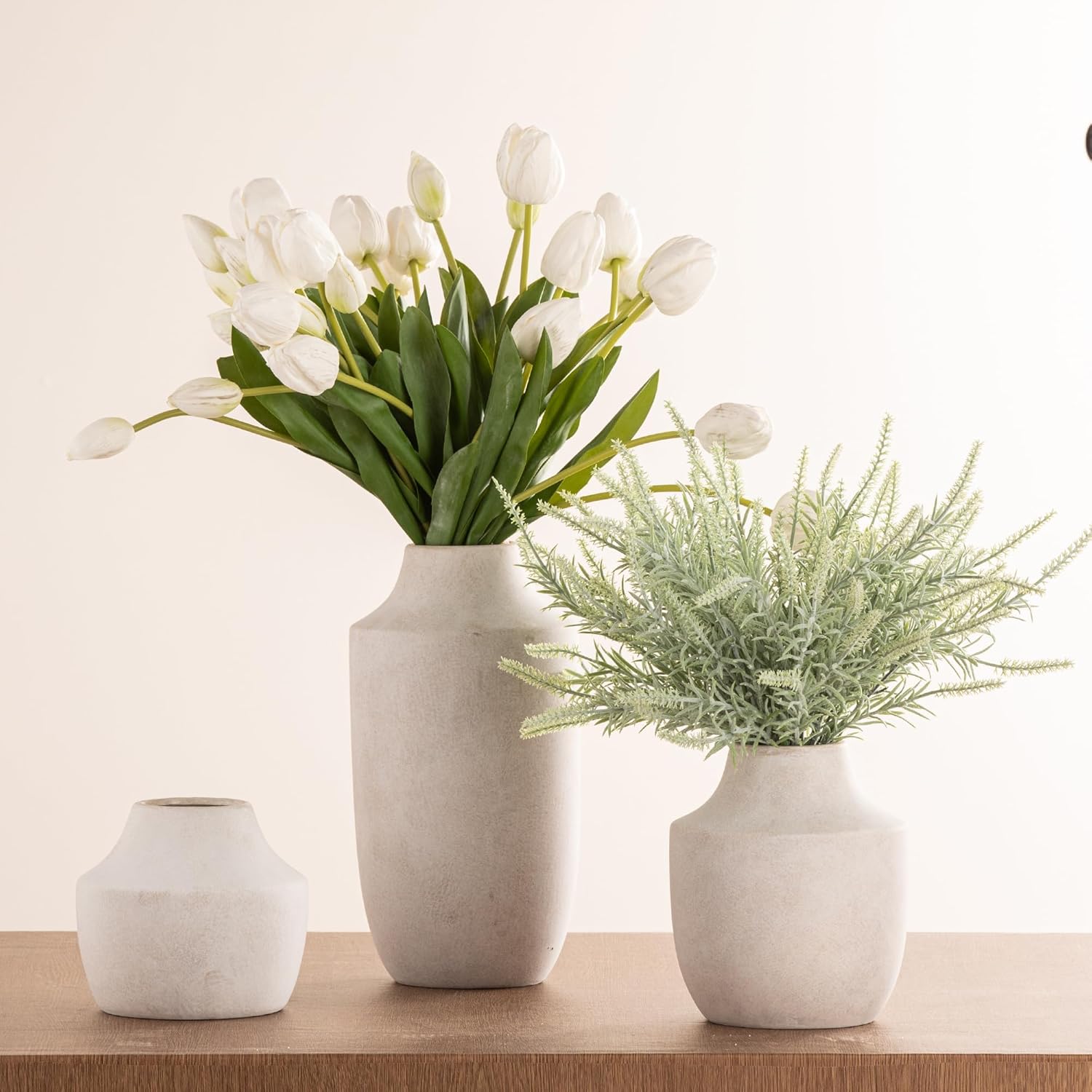 Mitt&Ditt Ceramic Flower Vase, 12.5 inch Tall Off-White Vase, Large Decorative Terracotta Vases, Farmhouse Rustic Pottery Vases for Home Decor, Living Room, Table-VerdiqueGarden