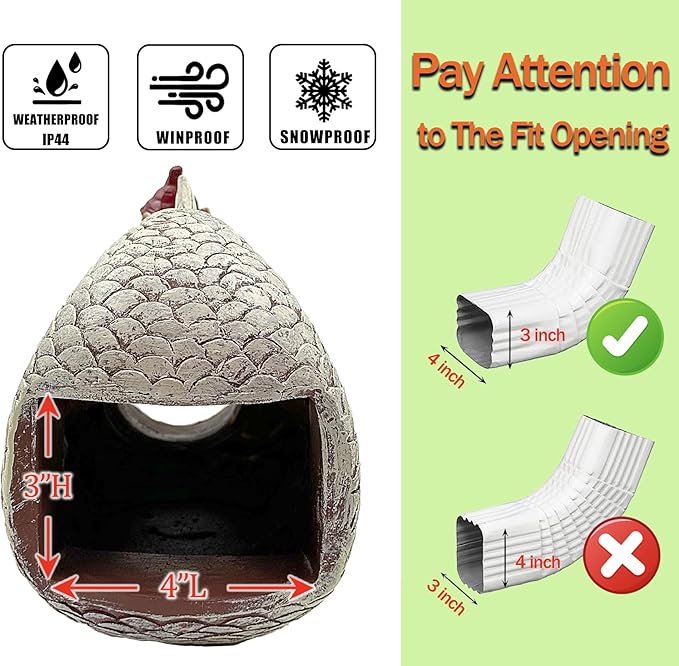 Gnome Fish Sculpture - Eco-Friendly Resin Gutter Diverter Rain, Outdoor Decor Sculpture, Garden Animal Statue, Gutter Downspout Splash Block, Decorative Extension, Ideal for 3"x4" Downspouts-VerdiqueGarden