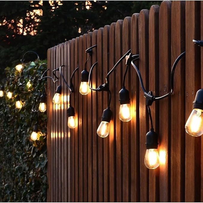 FRIDEKO HOME Waterproof Outdoor String Lights - 12Ft Commercial Grade Patio Lights Heavy Duty Light String Hanging Light Fixture with 11W S14 Bulbs for Deckyard Garden Porch Party Decor-VerdiqueGarden