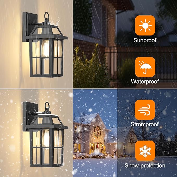 WIHTU Outdoor Wall Lantern, Waterproof Wall Sconce Light Fixtures, Porch Lights with Glass Shade, Exterior Light Fixtures, Aluminum Mount Lanterns, Anti-Rust Front Door Mount Lighting, 2 Pack-VerdiqueGarden