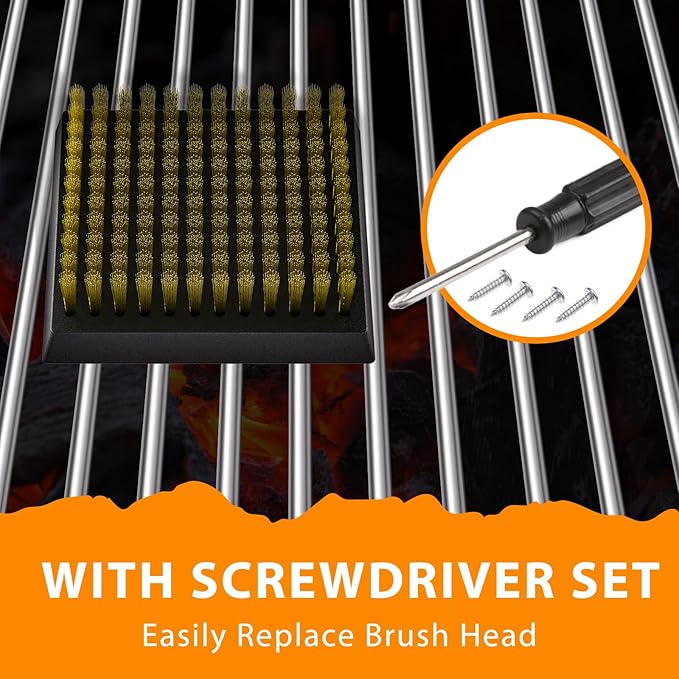 ENLOY Copper Wire Grill Brush Replacement Head, Grill Cleaning Bristle Brush with 4 Screws, BBQ Cleaning Replacement Brush Head for Gas, Porcelain, Ceramic, Cast Iron, Stainless Steel Grills and More-VerdiqueGarden
