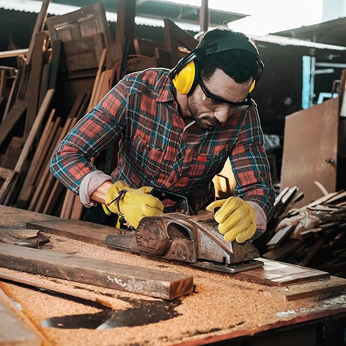 HLDD HANDLANDY Leather Work Gloves for Men & Women, Adjustable Wrist Cowhide Gardening Glove with Reinforced Palm for Driver-VerdiqueGarden