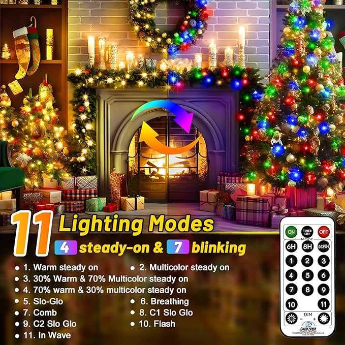 KNONEW 403ft 1000 LED Christmas Lights Color Changing String Lights Outdoor with 11 Modes for Xmas Tree Trunk Yard Porch Outdoor Wedding Party Decorations (Warm White to Multicolor)-VerdiqueGarden