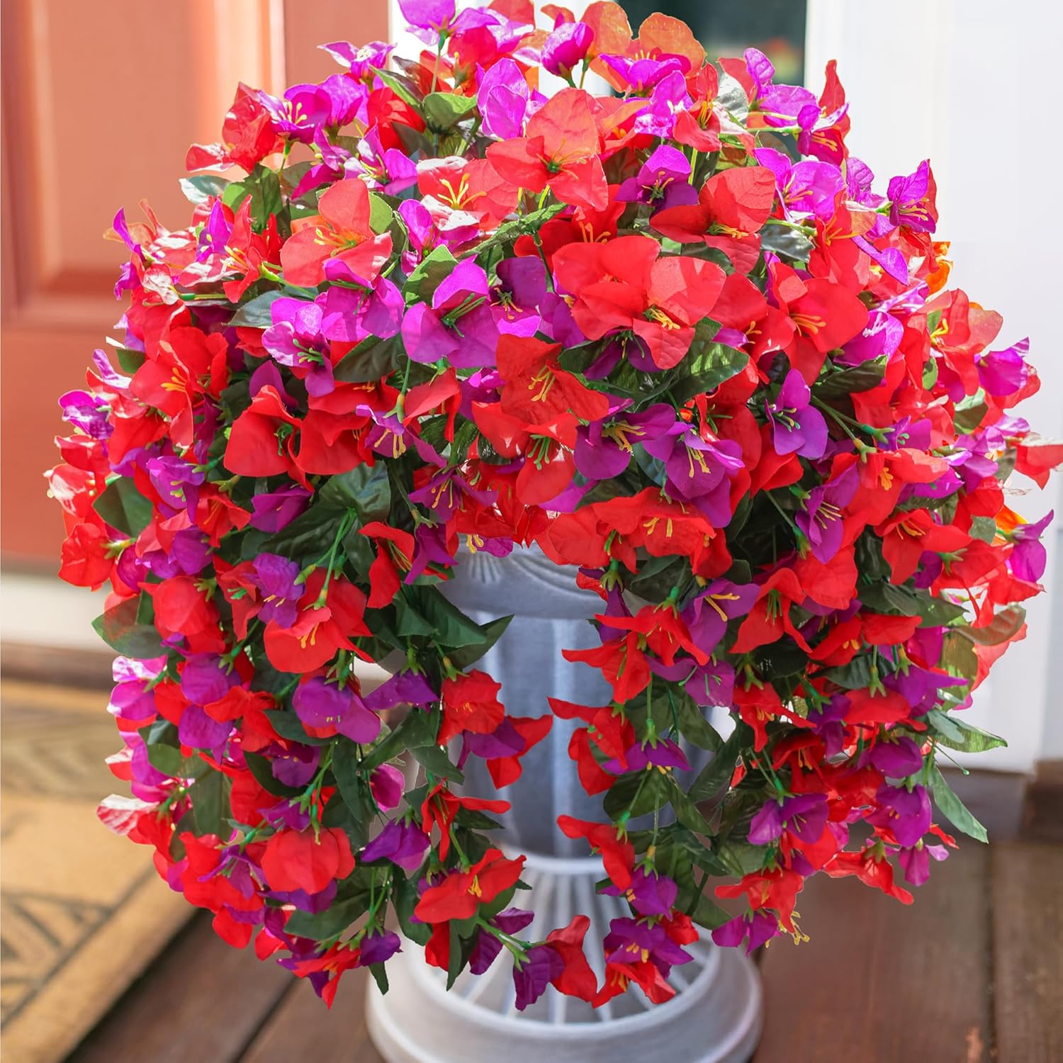 Bougainvillea Artificial Hanging Flowers Plants for Outdoors Decoration, 2pcs Fake Flowers Bougainvillea Vines Realistic UV Resistant Silk Flower for Outside Planter Porch Patio Yard Urn, Mix-VerdiqueGarden