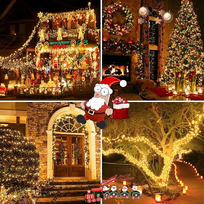 2 Pack 200 LED Solar String Lights for Outside, Solar Christmas Lights Outdoor Waterproof, Solar Outdoor String Light with 8 Lighting Modes for Xmas Tree Wedding Party Garden Decorations (Warm White)-VerdiqueGarden