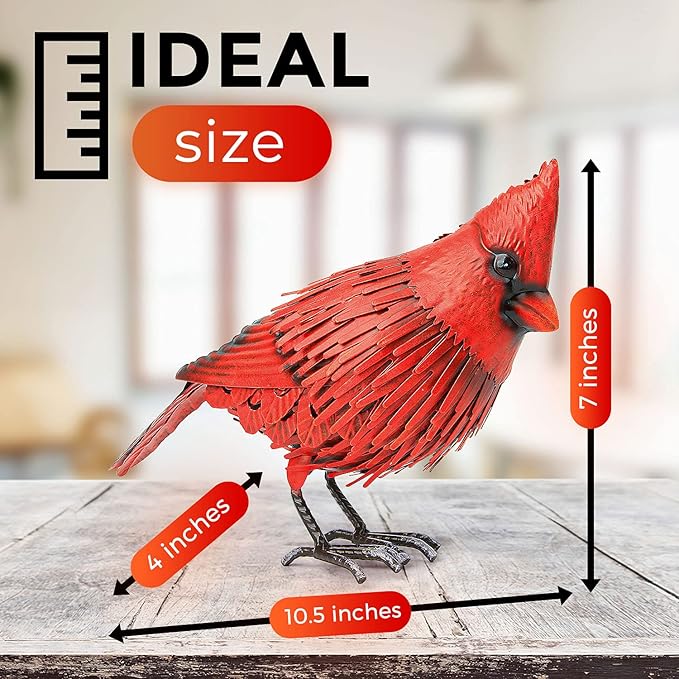 Shefio Cardinal Garden Decor - Metal Cardinal Yard Decor - Large Red Bird, Unique Yard Art - Outdoor Statues - Garden Sculptures & Statues-VerdiqueGarden