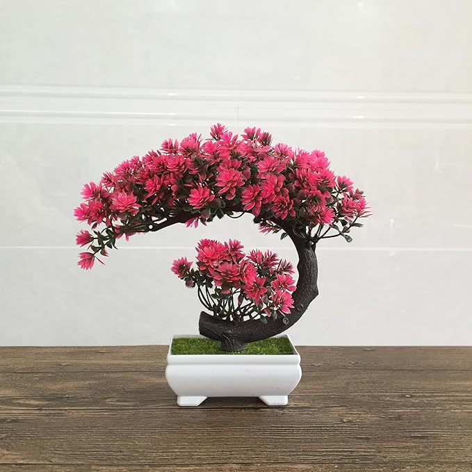 Small Artificial Plants Greenery Desktop Bonsai - Magenta Fake Plants for Home Decor Indoor Bookshelf Office Desk Bathroom Room Decor, Tall 8.5"-VerdiqueGarden