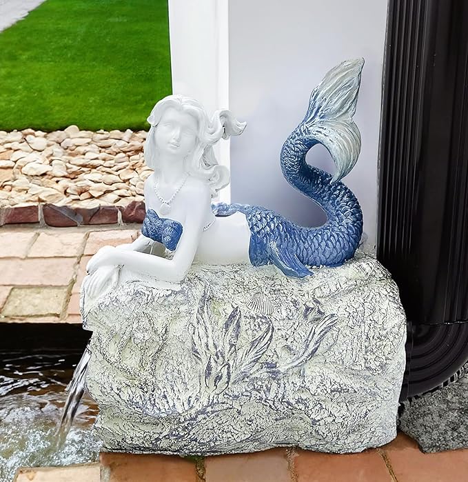 Mermaid Statue Garden Rain Downspout Diverter, Decorative Gutter Extension, Splash Block, Eco-Friendly Resin Downspout Extension,Perfect Rain Diverter for 3"x4" Downspouts (10.6 in)-VerdiqueGarden
