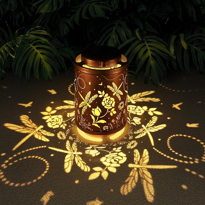 Solar Outdoor Lanterns, Dragonfly Garden Decor LED Light Hanging Waterproof Solar Metal Lantern Birthday Gifts for Women Mon Grandma Sunflower Solar Lights Outdoor Decoration for Patio Pathway Yard-VerdiqueGarden