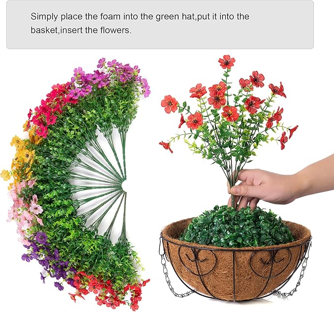 Artificial Fake Hanging Plants Flowers with Basket Outdoor Decor Faux Silk Dasiy Flower Arrangements in Pot Planter for Porch Home Indoor Patio Garden Yard Decoration-VerdiqueGarden