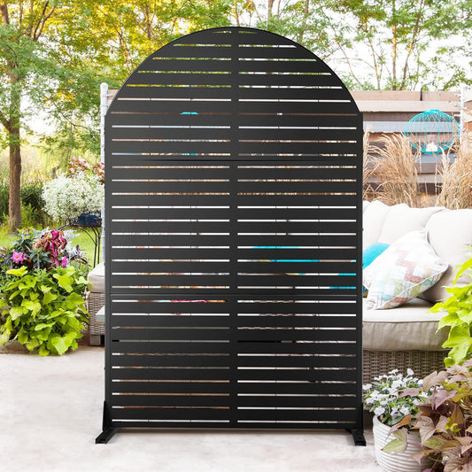 Metal Privacy Screen Outdoor 72" H×47" W,Freestanding Decorative Privacy Screen for Balcony Yard&Garden, Arched Privacy Fence-Black&Louvered-VerdiqueGarden