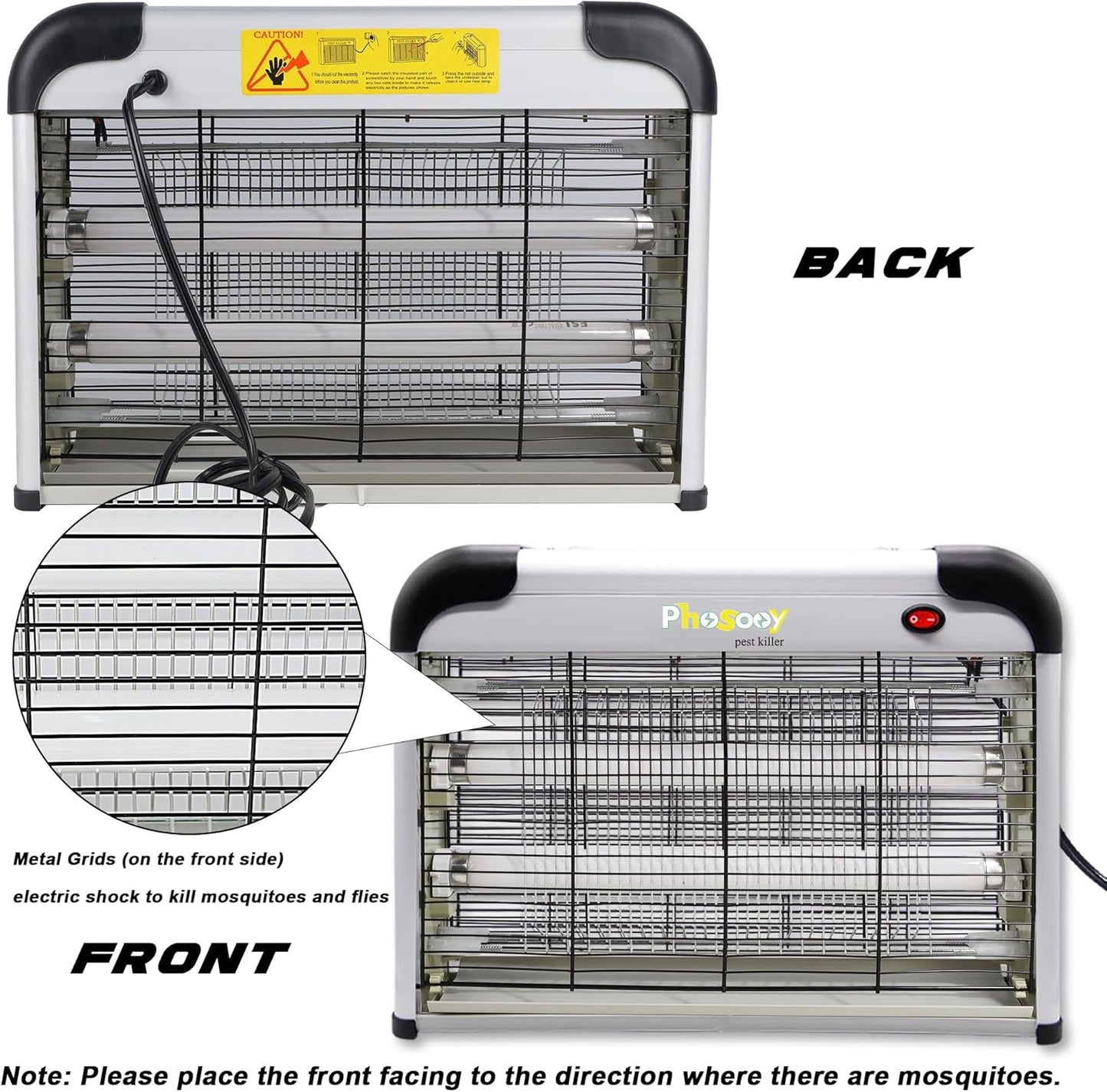 Electric Bug Zapper, 2800V High Grid Indoor Mosquito Killer with 20W Lamps, Plug-in Hanging Insect Trap for Mosquitoes, Moths, Gnats, Flies and Flying Insects Indoor Use-VerdiqueGarden