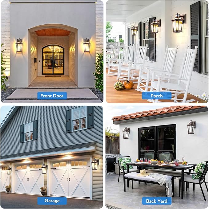 VIANIS Motion Sensor Outdoor Lights, Oil Rubbed Bronze Dusk to Dawn Outdoor Wall Lights Exterior, Waterproof Wall Lantern with Tempered Glass, Modern Outside Wall Sconce for Garage Front Porch, E26-VerdiqueGarden