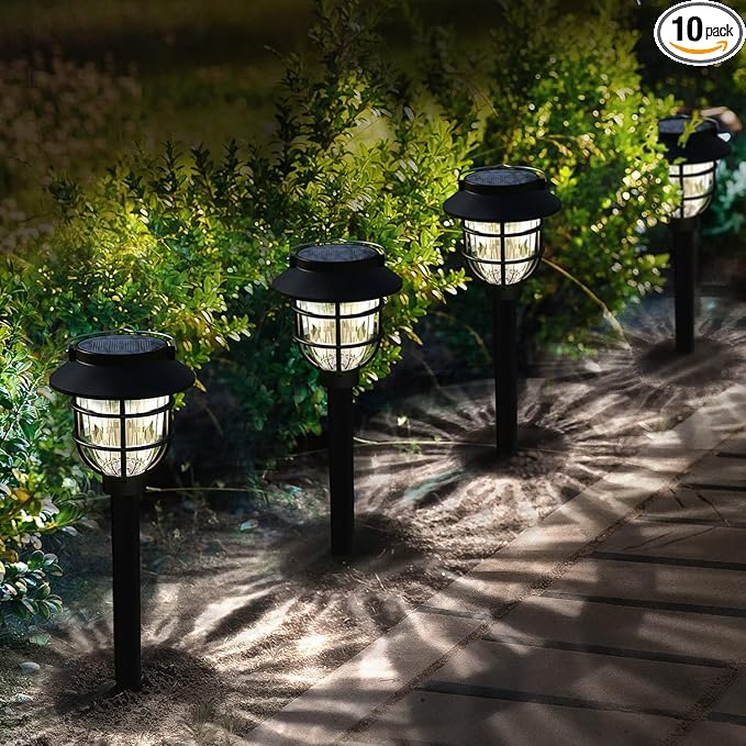 10 Pack Solar Pathway Lights Outdoor - Bright Solar Powered Garden Lights with Warm White LED, Auto On/Off Waterproof Path Lights Decorative, Landscape Lighting for Yard Patio Walkway Driveway-VerdiqueGarden