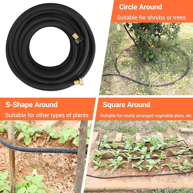MAMIZO Soaker Hose Kit 100 ft 1/2", Solid Brass Connectors Rubber Longer Lasting, Heavy Duty Drip Hose to Save 70% Water, Soaker Hose for Garden, Lawn and Yard-VerdiqueGarden