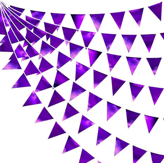 Purple Party Decorations Triangle Pennant Banner Flag Dark Purple Metallic Fabric Bunting Garland for Graduation Wedding Bridal Shower Birthday Anniversary Holiday Halloween Disco Party Supplies-VerdiqueGarden