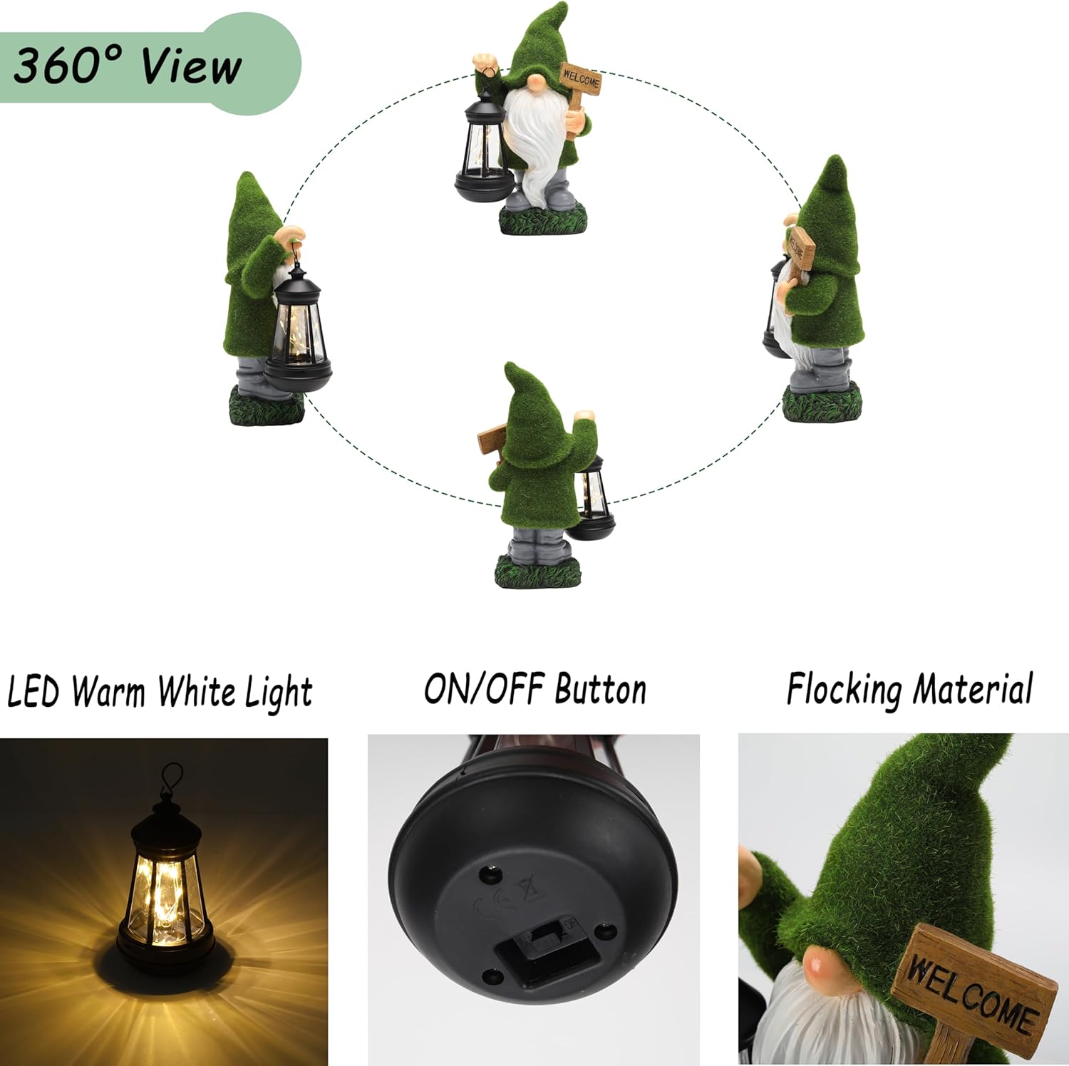 Solar Garden Statue Lights Gnome Figurine with Solar Light Outdoor Patio Lawn Yard Garden Decor for Women Mother's Day Housewarming Gifts-VerdiqueGarden