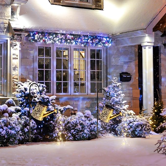 Otdair Solar Lights Outdoor Garden Decor, Metal Flower Solar Watering Can Lights with 2 Lighting Modes, Outdoor Decorations for Yard, Garden, Patio, Pathway, Christmas, Gift for Mom Grandma-VerdiqueGarden