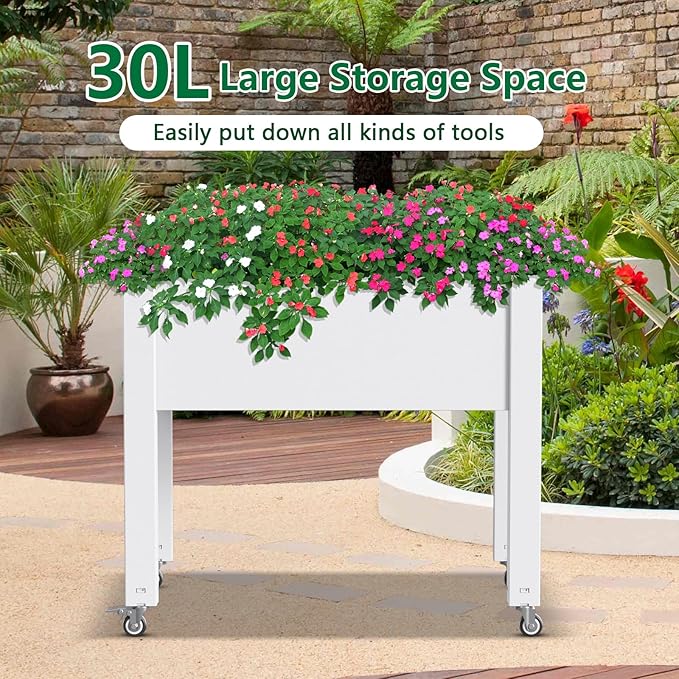 Horticulture Raised Garden Bed with Legs, Divisible Raised Resin Planter Box for Backyard, Patio, Balcony, with 4 Legs, 4 Swivel Lockable Wheels(Ashen,30.04 * 17.72 * 28.9)-VerdiqueGarden