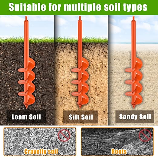 Auger Drill Bit for Planting 4 x 24'', Threaded Garden Auger Post Hole Digger, Spiral Drill Earth Dirt Soil Augers for Bulb, Tulip, Tree, Fence Post and Umbrella Holes, Fits in 3/8” Drill Chuck-VerdiqueGarden