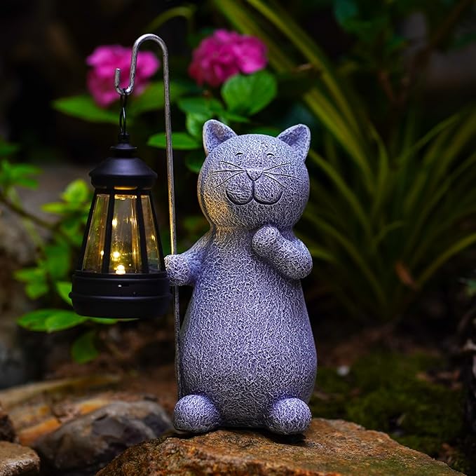 Garden Decor Solar Statues for Mom Grandma Birthdays for Women Sister Wife Lady - Front Patio Balcony Yard Art Lawn Ornaments Porch Outdoor Outside Decorations (Cat)-VerdiqueGarden