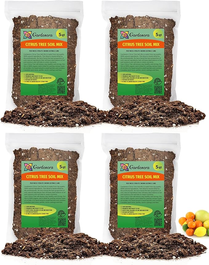 Citrus Tree Potting Soil Mix - 20 Quart - Special Blend for Indoor Oranges, Lemons, Limes and More - (4 Bags of 5 Quart)-VerdiqueGarden