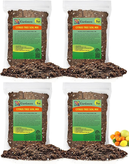 Citrus Tree Potting Soil Mix - 20 Quart - Special Blend for Indoor Oranges, Lemons, Limes and More - (4 Bags of 5 Quart)-VerdiqueGarden