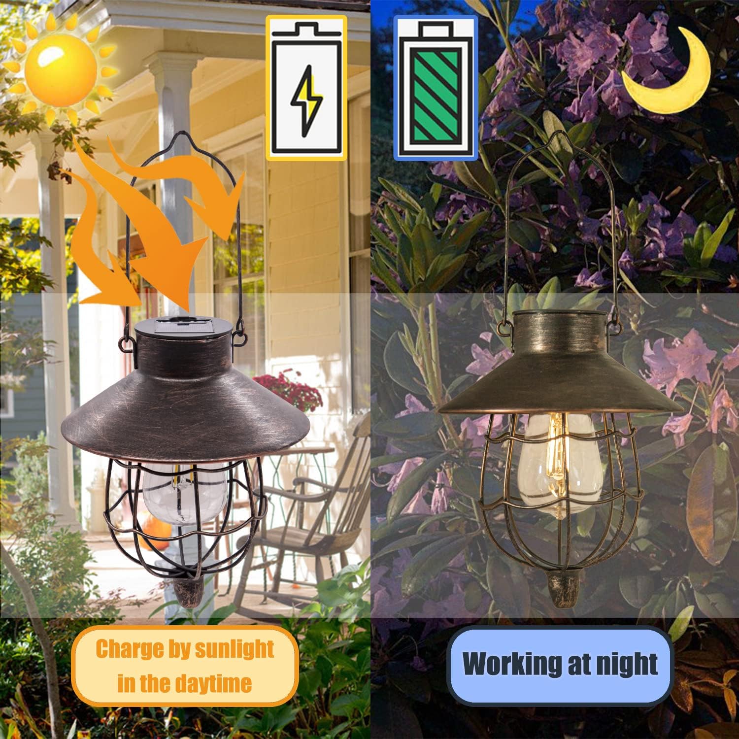 YAKii 6 Pack Solar Lantern Hanging Waterproof Outdoor Metal Solar Lamp with Warm White Light Decorate for Yard Garden Pathway Patio Porch (Antique Copper)-VerdiqueGarden