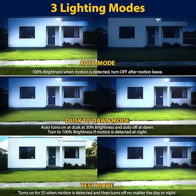 90W 10000LM LED Security Lights Motion Sensor Outdoor Lights, 4 Head Dusk to Dawn, 6500K Daylight Flood Lights Outdoor Motion Sensor, IP65 Waterproof, Motion Light for Outside, Garage, Yard, Porch-VerdiqueGarden