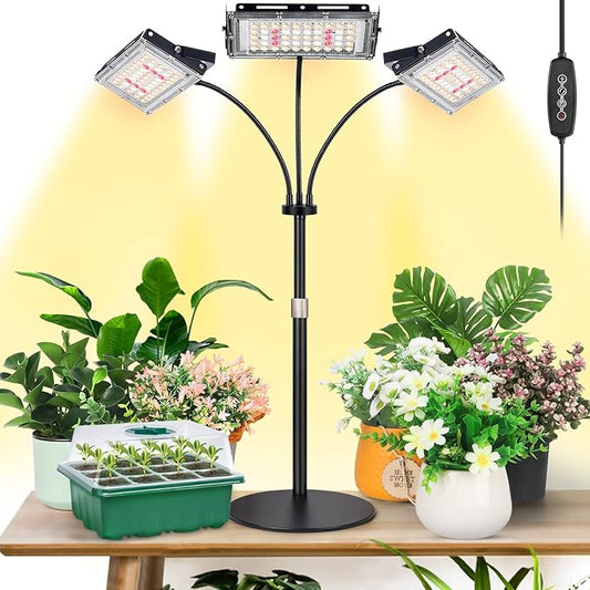 LBW Plant Grow Light, Full Spectrum Tri-Head Desk Plant Light for Indoor Plants, Growing Lamp with 3H/6H/12H Timer, 6-Level Brightness, 3 Lighting Modes, Height Adjustable, Ideal for Indoor Growth-VerdiqueGarden