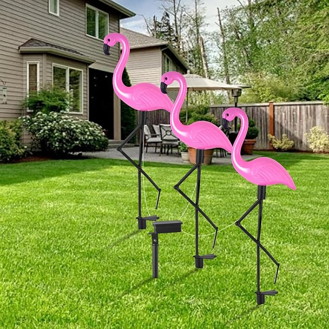 Flamingo Solar Lights,Outdoor Pink Flamingo Stake Light,Solar Powered Garden Lights,Yard Art Decor,Outdoor Garden Decorations,Outside Stick Lights,Outdoor Lights Waterproof (3pcs)-VerdiqueGarden
