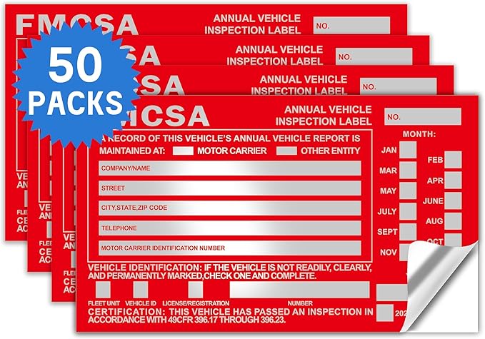 50-Pack Annual Vehicle Inspection Label 1.6 mil Aluminum Red FMCSA Label with Permanent Self Adhesive 6" x 3.5" DOT Compliant-VerdiqueGarden