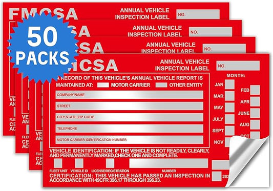 50-Pack Annual Vehicle Inspection Label 1.6 mil Aluminum Red FMCSA Label with Permanent Self Adhesive 6" x 3.5" DOT Compliant-VerdiqueGarden