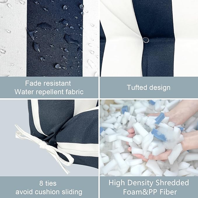 LVTXIII 2 Pack Outdoor High Back Cushions Patio Tufted Seat and Back Chair Cushions with Ties, Replacement Chair Pad for Outdoor Furniture Decoration (44” L x 22 W”, Set of 2, Cabana Navy)-VerdiqueGarden