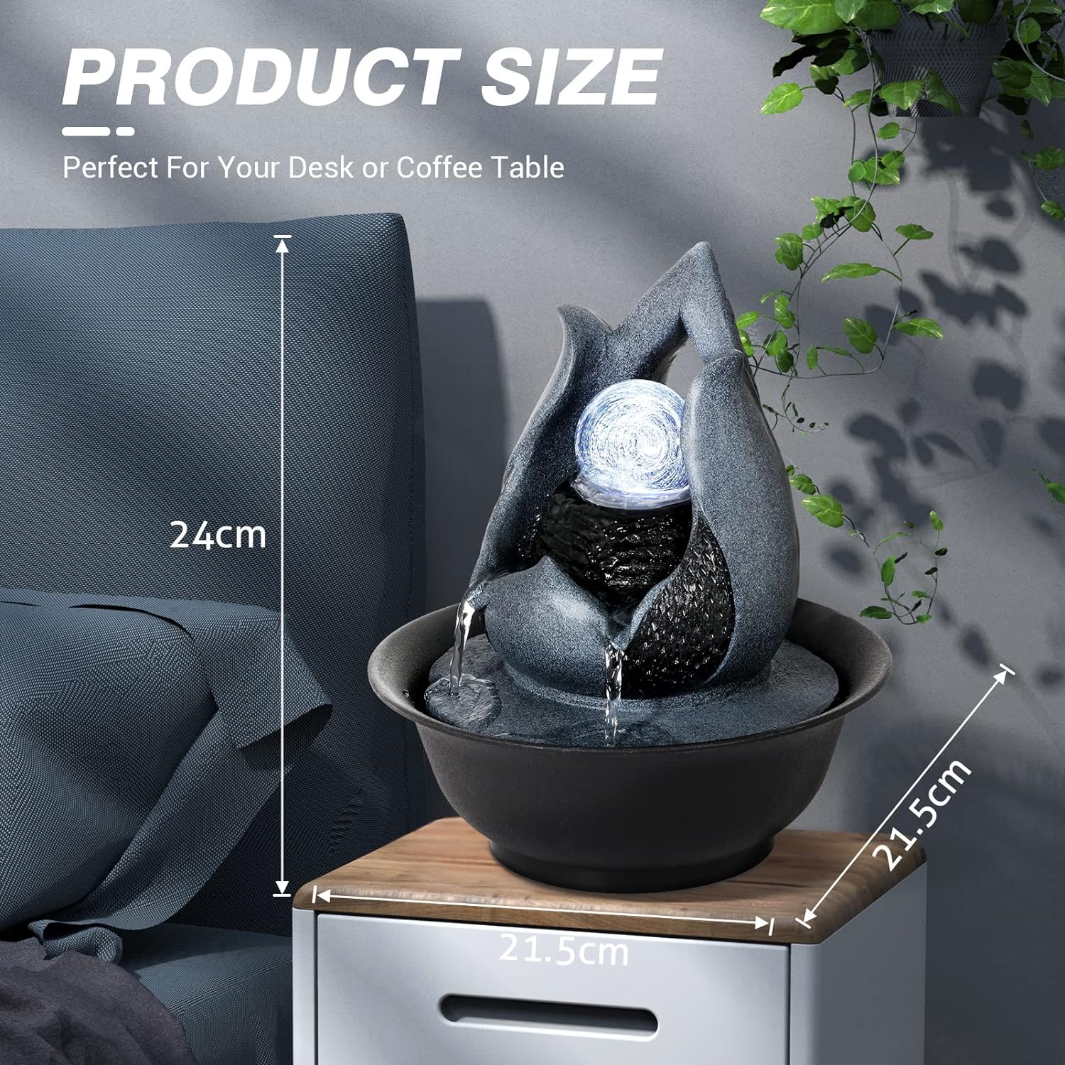 WICHEMI Indoor Water Fountain Tabletop Fountains with LED Rolling Ball, Feng Shui Zen Meditation Desktop Waterfall Fountains Calming Water Sound Relaxation Fountain for Home Bedroom Office (Style 12)-VerdiqueGarden