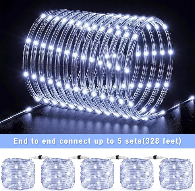 Rope Lights for Outside, 66FT 200 LED Christmas String Lights with Waterproof 8 Modes, Flexible and Connectable Plug in Fairy Light for Outdoor Indoor Patio Pool Garden Party Holiday Decor, White-VerdiqueGarden