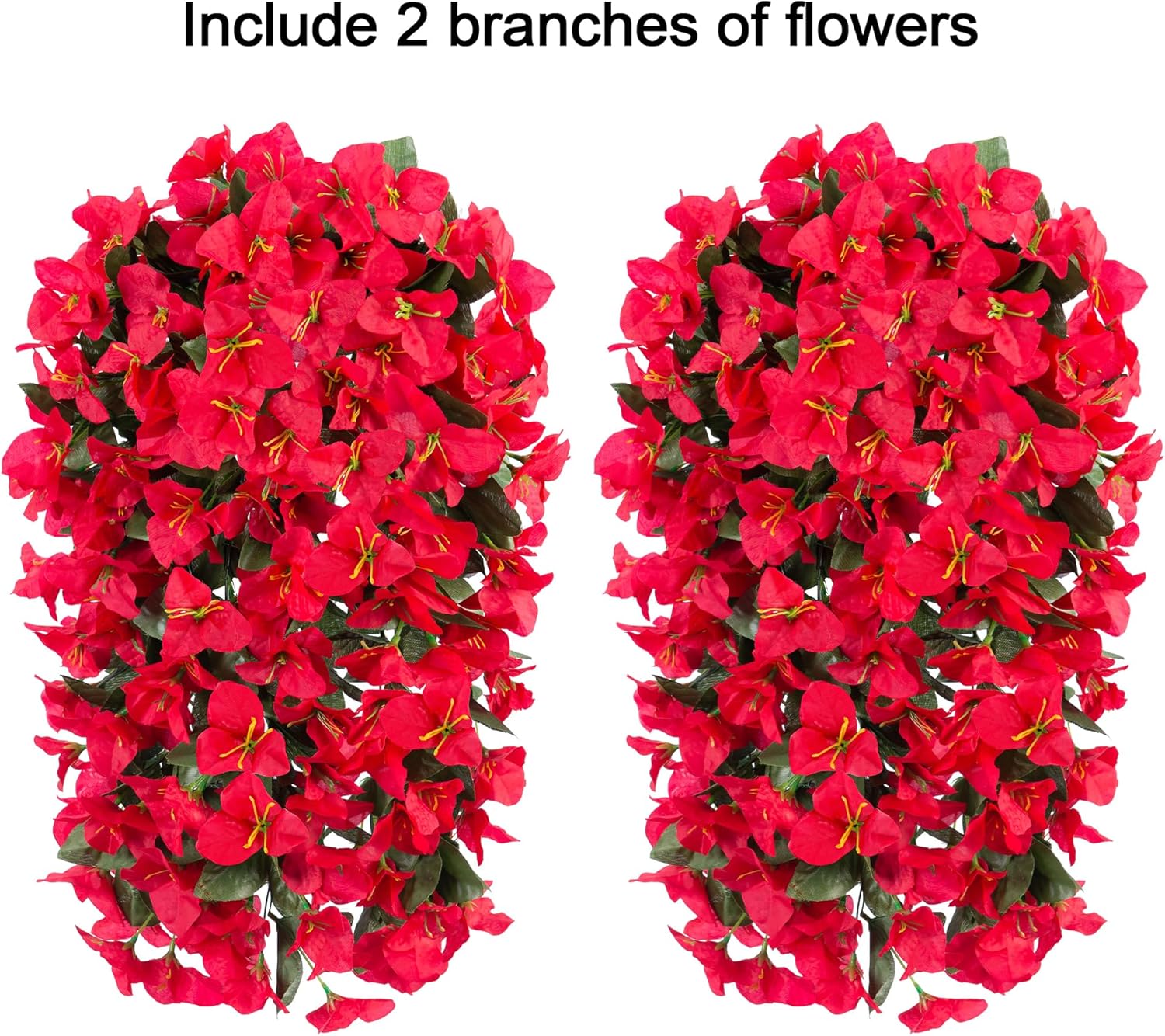 Bougainvillea Artificial Hanging Flowers Plants for Outdoors Decoration, 2pcs Fake Flowers Silk Bougainvillea Vines Realistic UV Resistant Faux Flowers for Outdoor Planters Porch Patio, Red-VerdiqueGarden