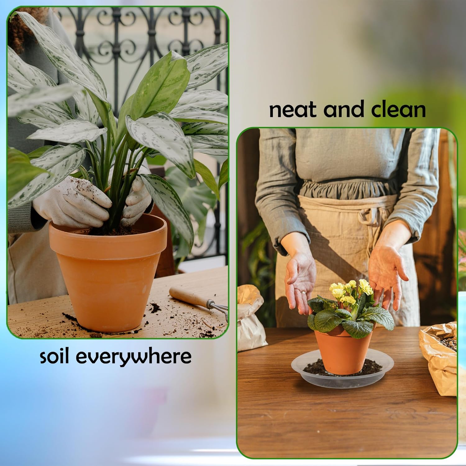 12 Pack 10 Inch Round Plant Saucers for Less 8.4 Inch Pot Indoors Outdoors Plant Trays for Pots Planter Saucer Plastic Plant Drip Tray Planter Water Tray for Potted Plants(Clear, 10"(12pcs))-VerdiqueGarden