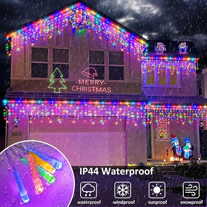 Icicle Lights for Outside, 33FT 400 LED Christmas Lights Outdoor Indoor with 8 Modes 75 Drops, Waterproof Connectable Twinkle String Light for Patio Yard Garden Wedding Party Decor, Multicolor-VerdiqueGarden