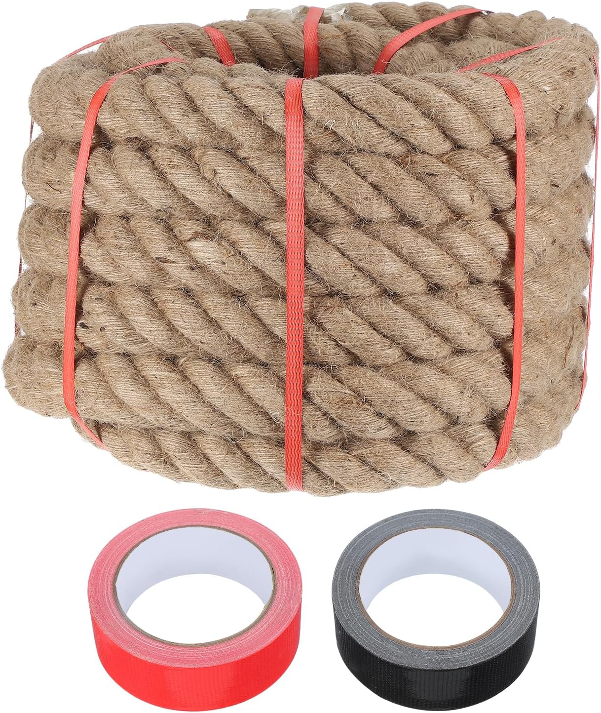 MECCANIXITY Jute Rope 2 Inch x 44ft, Thick Twine Rope Ropes Braided Jute Twine Natural Brown Burlap Cord String Heavy Twisted with Tapes for Decorative Crafts Railing Swing Tug of War-VerdiqueGarden