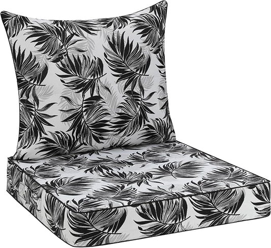 Favoyard Outdoor Seat Cushion 19 x 19 x 3 in Waterproof Pattern Fade Resistant Cover Removable Patio Furniture Cushions Deep Seat & Back Cushion Set with Adjustable Straps for Patio Chair Sofa Couch-VerdiqueGarden