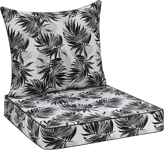 Favoyard Outdoor Seat Cushion 22 x 22 x 3 in Waterproof Pattern Fade Resistant Cover Removable Patio Furniture Cushions Deep Seat & Back Cushion Set with Adjustable Straps for Patio Chair Sofa Couch-VerdiqueGarden