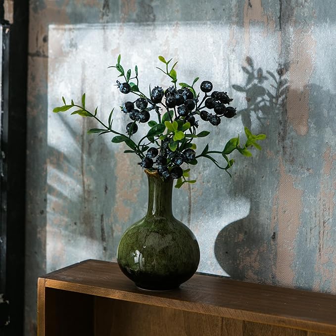 JOJUNO Glazed Rustic Bud Vase Set of 4 - Small Ceramic Mini Pottery Vases in White, Yellow, Green, Red - Ideal for Fresh & Dried Flowers - Modern Farmhouse Décor for Living Room, Shelves, Dining Table-VerdiqueGarden